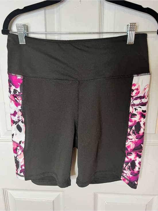 GAIAM Pants - GAIAM Black Bike Shorts with Pink Floral Side Panels